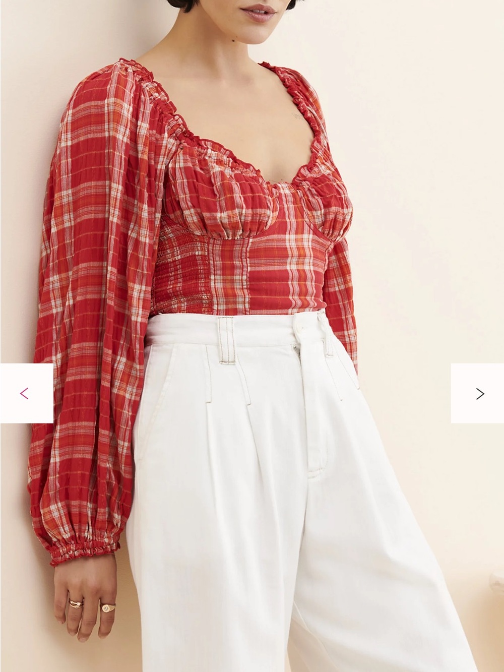 Free People cherry bomb plaid blouse xs